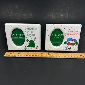 2 Vtg Allura Ceramics Small Tabletop Christmas Holiday Picture Photo Frames Dots